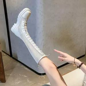 메쉬롱부츠 여름 펀칭 레이스업 슈즈 시스루 통굽 망사