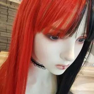 블랙 레드 반반 긴 생머리 가발 패션가발 긴머리 반반가발