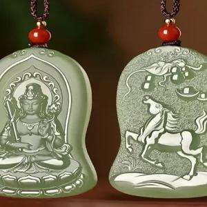 부처님 팬던트 옥 목걸이 펜던트 12지신 동물 선물 체인 비취 수행도구 은목걸이 불교 절