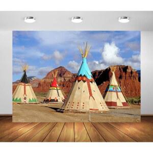 벨레코 7X5피트 패브릭 원주민 인디언 배경 전통 텐트 부족 문화 시골 산촌 테마 파티 장식 배너 사진 스튜디오 소품