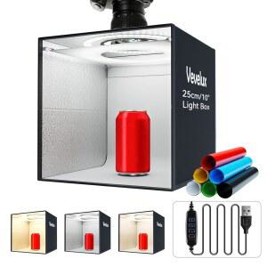 10 X10 미니 사진 스튜디오 라이트 박스 120개의 LED 조명 디밍 가능 CRI 90 휴대용 접이식 촬영 텐트 키트 6가지 색상 배경 보석 시계 가젯 등을 위한 디퓨저 1개