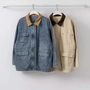 여성 멀티포켓 드로우코드 컬러카라 작업자켓 빅사이즈 자켓