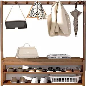 신발 보관이 가능한 홀 트리 코트 후크가 있는 5in1 입구 벤치 복도 거실 및 침실에 적합한 두꺼운 대나무