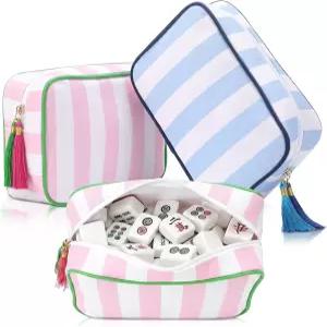 마이소라 빈 마작 가방 지퍼 수납이 가능한 스트라이프 아메리칸 타일 달린 정리 캔버스 세면도구 보드