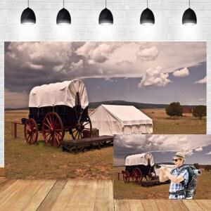 OERJU 10X8피트 와일드 웨스트 왜건 배경 야외 여행 테마 초원 텐트 웨스턴 카우보이 농지 사진 초상화 비닐 스튜디오 소품 비디오 촬영