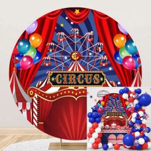 OERJU 서커스 원형 배경 커버 카니발 사진 레드 텐트 서클 생일 베이비 샤워 신생아 파티 장식 아치 부스 소품 2피트
