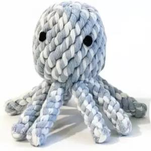 Ollie 더 옥토퍼스 개 장난감 터프 4인치 수제 에코 코튼 로프 천연 무독성 염료 작은 위한 문어 파란색