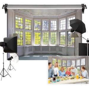 VIE SAVARAN 10X8피트 창문 풍경 배경 여름 화이트 패널 녹색 식물 햇빛 사진 기념일 생일 파티 홀리데이 페스티벌 초상화 스튜디오 소품 폴리에스터