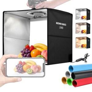 NEWER 베이직 포토 스튜디오 라이트 박스 120개의 접이식 LED 부스 가능 식품 디밍 위한 바이 테이블탑 주얼리 X15인치 6가지 사진 CRI95 텐트 색상 촬영을 컬러 16인치 LB40B X16인치 배경 촬영 전자