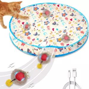 그레틱스 인터랙티브 고양이 장난감 플레이 매트 속 빠른 롤링 볼 자동 모션 활성화 숨김 및 찾기 실내