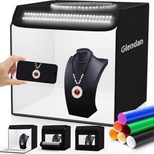 글렌단 라이트 박스 사진 16인치 X16인치 휴대용 포토 촬영 텐트 키트 2개의 패널 204개의 LED 조명 6종의 양면 배경 보석 제품 촬영용