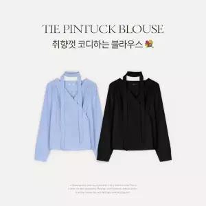 핫핑 [타이세트/하객룩] 렌디아 코튼 랩 핀턱셔링 타이 긴팔블라우스