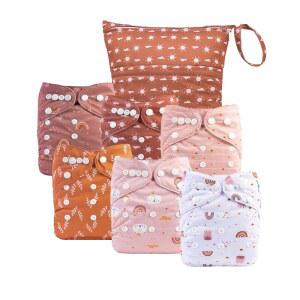 babygoal 천 기저귀 커버 6팩, 기저귀용 습식 가방 및 이중 거싯 프리폴드, 및 조절 및 재사용 가능