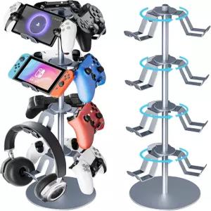 ZHGM 4티어 알루미늄 합금 게임 컨트롤러 스탠드 PS5 Xbox 닌텐도 스위치 호환되는 회전식 헤드셋 홀더