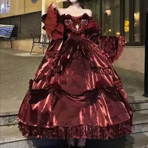 중세풍 레드 드레스 공연 레드드레스 이브닝 웨딩 연극 의상