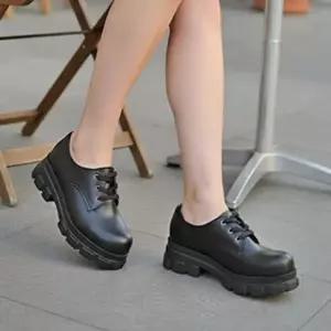 여성 키높이 통굽 로퍼 편한 캐주얼 학생 블랙 슈즈