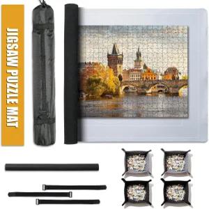 500개 직소 퍼즐 매트 롤업 매끄러운 상단 세이버 패드 4개의 분류 트레이 및 여행용 보관 가방 휴대용