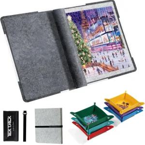 텍톡 접이식 직소 퍼즐 보드 미끄럼 방지 표면이 있는 펠트 매트 및 6가지 색상 분류 트레이 휴대용 보관