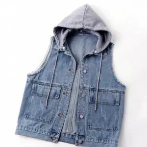 캐주얼 탈부착 모자 워싱 데님 조끼 베스트 청조끼