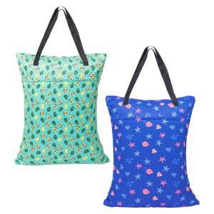 ALVABABY 2팩 대형 습식 건식 가방 방수 걸이식 천 기저귀 이중 지퍼 포켓 63 5 x 45 7cm 25 x 18인치 아보카도 및 불가사리