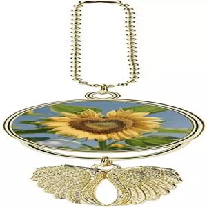 가디언 엔젤 윙 하트 모양 해바라기 자동차 걸이 장식용 리어 미러 골든 카 참 펜던트 액세서리 여성 남성