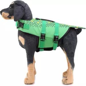 주네아 강아지 구명조끼 반려동물 부양 조끼 수영장 비치 보트 그린 S를 위한 손잡이가 있는 소형 중형