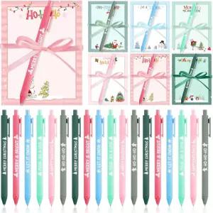 파장 72개 크리스마스 메모장과 펜 세트 리본이 달린 대량 선물 파스텔 스티커 메모 팩 겨울 휴가 직원