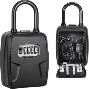 페이리코 휴대용 키 잠금 상자 집 열쇠 자동차 열쇠용 벽 장착 6개의 용량 내후성 리셋 테이블 코드블랙