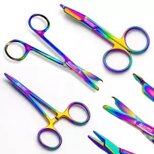 시나메드 지혈기 및 가위 세트 3피스 - 다색 티타늄 코팅 봉합 제거 리스터 붕대 지혈 겸자