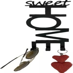 3개의 후크가 달린 스위트 홈 월 키 홀더 블랙 메탈 장식 행거 2개의 설치 옵션