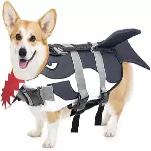 SMONT 립스탑 강아지 구명조끼 재미있는 반려동물 부상 조끼 반사 및 조절 가능한 상어 소형