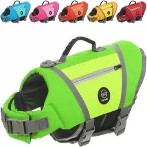 보트용 EMUST 반려견 구명조끼 구조 손잡이가 있는 방수 수영 조끼 래프팅 서핑 카누 그린 M을 위한 D링이