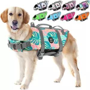 EMUST 반려견 구명조끼 구조 손잡이가 있는 조절 가능한 반려동물 소형/중형/대형견용 부양 조끼 XS 그린