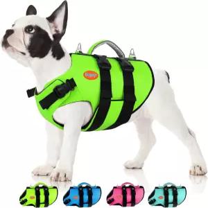 도글레이 강아지 구명조끼립스탑 우수 부력 보트 타기와 수영을 위한 손잡이가 있는 반사형 반려동물 소형