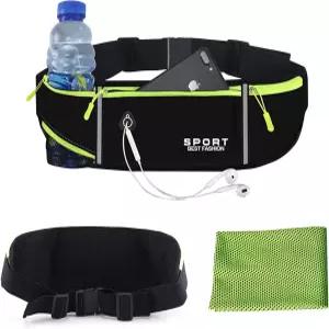 러닝 벨트 허리 팩 가방 다기능 러닝백 물병이 있는 방수 폰 홀더 슬림 플러스 땀 흡수 타월로 크기 조절