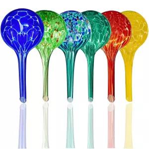 식물 셀프 워터링 글로브 실내 화분용 소형 컬러풀 유리 장치 6팩 휴가용 관리용 전구 드립 관개 시스템