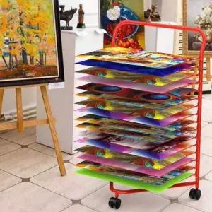 그림 건조대 이동식 작품 레드 보관대 랙 S 전시 미술학원 16단