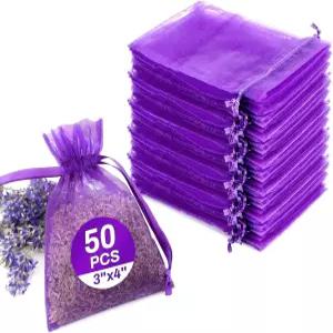 Sukh 50 라벤더 주머니 비어 있음 퍼플 오르간자 가방 서랍 및 옷장용 3x4 탈취제 포푸리 향기 나는 가정용