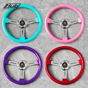 14인치 JDM 민트 그린레드퍼플 스포츠 스티어링 휠 크롬 스포크 자동차 시뮬레이션 레이싱 게임 (유니버설