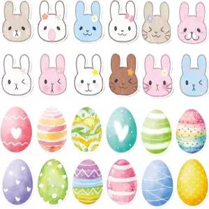 24팩 부활절 토끼 및 달걀 스티커 메모 24가지 색상 접착 패드 세트 귀여운 디자인으로 사무실 교실 봄