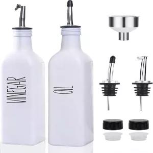 주방용 유리 오일 디스펜서 올리브 병 및 식초 세트 식용유 용기 조리용 흰색 농가BB 1