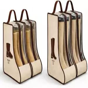 휴대용 부츠 보관 가방 4팩 창문 지퍼 손잡이가 투명한 키 2개 짧은 위한 여행 친화적인 신발 보관함 옷장