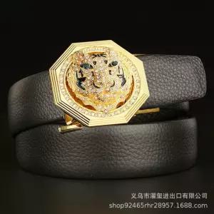 남성 화려한 큐빅 징박힌 호랑이 골드 버클 벨트 두꺼운 가죽 허리띠 혁띠 상남자 벨트 