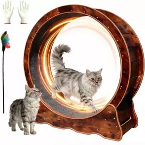 주바이브 35.4인치 고양이 운동 휠 실내 위한 나무 저소음 러닝머신 탈부착 가능한 카펫 및 피트니스 체중