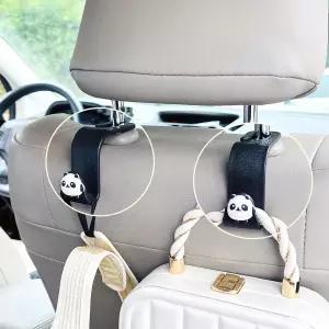 가방과 위한 2팩 자동차 후크 여성용 귀여운 팬더 카시트 헤드레스트 360 회전식 범용 차량 보관 걸이 지갑