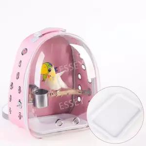 앵무새 이동가방 백팩 산책 병원 투명 날림장 외출케이지 핑크 아크릴