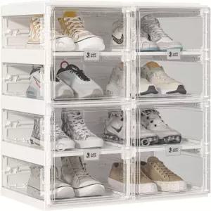 접이식 신발장 옷장용 플라스틱 신발 보관함 공간 절약 마그네틱 클리어 도어 10단 20켤레가 있는 대형