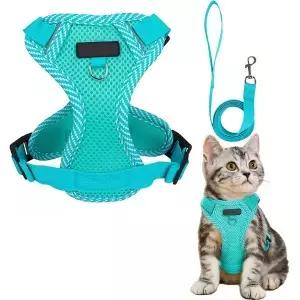 고양이용 하네스 및 목줄 탈출 방지 강아지용 통기성 조절 가능 개용 쉬운 보행 안전벨트 스몰 블루
