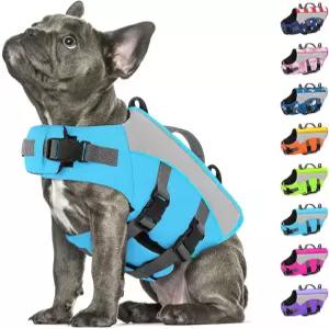 선푸라 소형 반려견 구명조끼 수영용 반사형 트 핸들이 있는 고부동 조끼 수영장 비치 보트용 조절 가능한