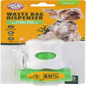 활성 베이킹 소다가 포함된 30개의 식물성 배설물 봉투가 있는 암 앤 해머 뼈 모양 디스펜서 9 x 14 인치